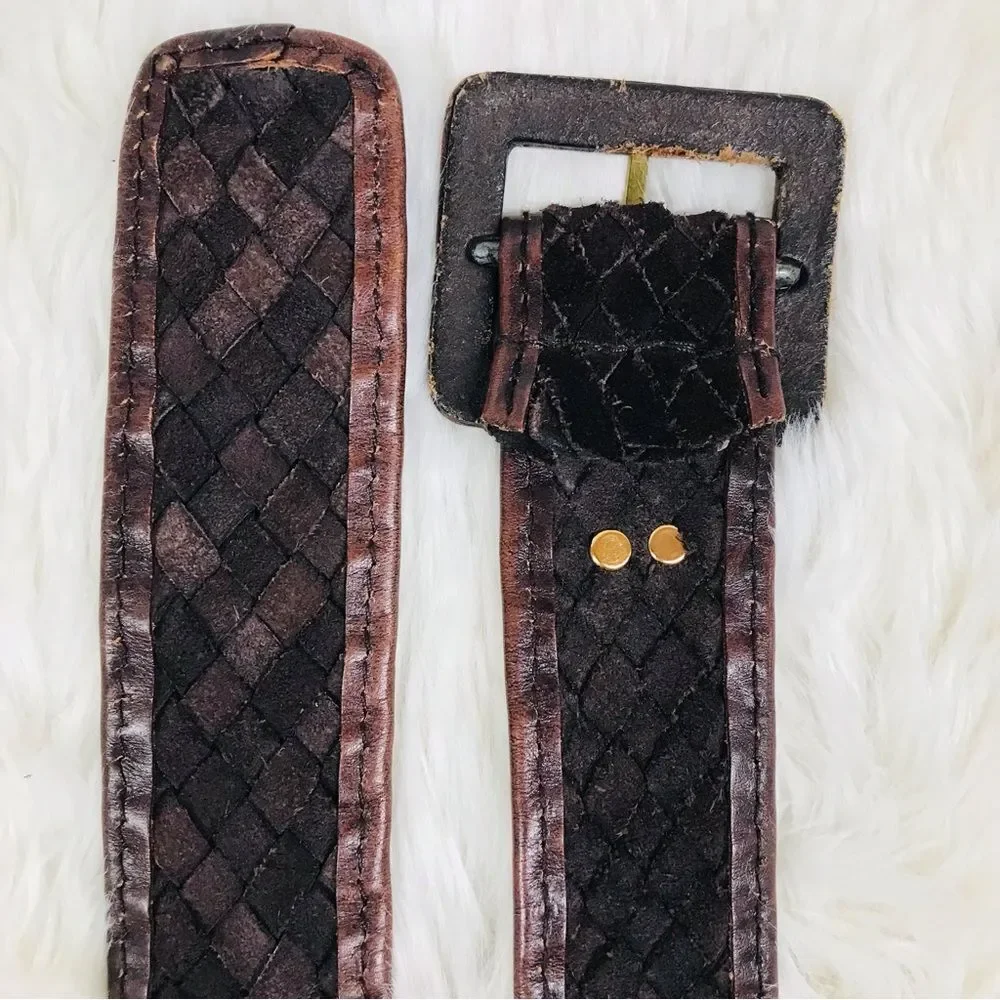VINTAGE 70s 80s Wide Braided Brown Suede Belt Woven Boho Gypsy Hippie X-Large 1X